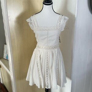 Free People One Verona Mini Dress in Ivory and White Size Medium NWT
